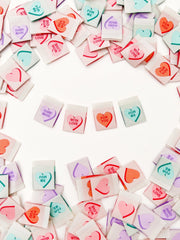 Load image into Gallery viewer, Valentine's Day Candy Hearts Woven Labels | Pack of 8 | Sarah Hearts