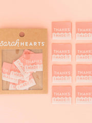 Load image into Gallery viewer, Coral "Thanks I Made It" Woven Labels | Pack of 8 | Sarah Hearts