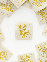 Load image into Gallery viewer, Gold "Made For You" Woven Labels | Pack of 8 | Sarah Hearts