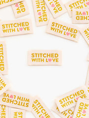 Load image into Gallery viewer, Gold "Stitched With Love" Woven Labels | Pack of 8 | Sarah Hearts