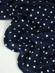 Load image into Gallery viewer, Polka Dots on Navy Brushed Hacci Sweater Knit