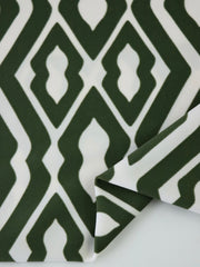 Load image into Gallery viewer, Olive & Ivory Squiggle Diamonds Nylon Spandex Tricot | Designer Deadstock
