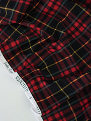 Load image into Gallery viewer, 1YD PRECUT; Black/Ruby/Yellow/Hazy Mint Plaid Matte Nylon Spandex Tricot | Designer Deadstock