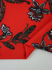 Load image into Gallery viewer, Fanned Floral on Red Nylon Spandex Tricot | Designer Deadstock