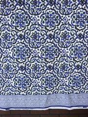 Load image into Gallery viewer, Cobalt & Olive Single Border Mosaic Nylon Spandex Tricot | Designer Deadstock