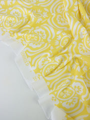 Load image into Gallery viewer, White Floral on Light Yellow Matte Nylon Spandex Tricot | Designer Deadstock