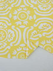 Load image into Gallery viewer, White Floral on Light Yellow Matte Nylon Spandex Tricot | Designer Deadstock