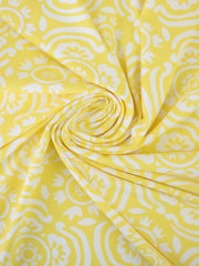 Load image into Gallery viewer, White Floral on Light Yellow Matte Nylon Spandex Tricot | Designer Deadstock