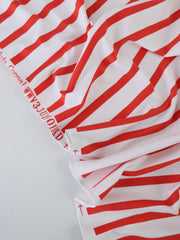 Load image into Gallery viewer, Tomato & White Stripe Matte Nylon Spandex Tricot | Designer Deadstock