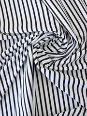 Load image into Gallery viewer, 1/4" Ivory & 1/8" Black Vertical Stripe Nylon Spandex Tricot | Designer Deadstock