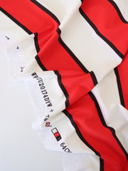 Load image into Gallery viewer, Ivory/Red/Black Wide Vertical Stripe Nylon Spandex Tricot | Designer Deadstock