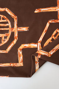 Rust Bamboo Lattice on Chocolate Nylon Spandex Tricot | Designer Deadstock