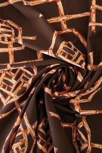 Rust Bamboo Lattice on Chocolate Nylon Spandex Tricot | Designer Deadstock