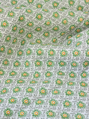 Load image into Gallery viewer, 16IN REMNANT; Dainty Green Flowers on Ivory Cotton Linen