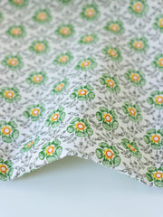 Load image into Gallery viewer, 16IN REMNANT; Dainty Green Flowers on Ivory Cotton Linen