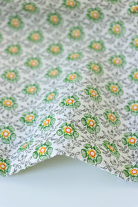 Dainty Green Flowers on Ivory Cotton Linen