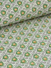 Load image into Gallery viewer, 16IN REMNANT; Dainty Green Flowers on Ivory Cotton Linen