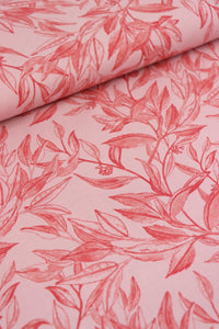Red Foliage Sketches on Pink Cotton Linen