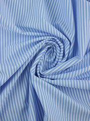 Load image into Gallery viewer, French Blue & White 1/8" Vertical Stripe Nylon Spandex Tricot | Designer Deadstock