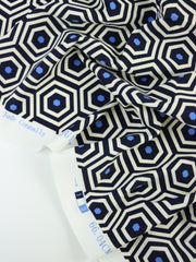 Load image into Gallery viewer, Navy/Ivory/Peri Hexagon Lines Nylon Spandex Tricot | Designer Deadstock