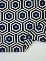 Load image into Gallery viewer, Navy/Ivory/Peri Hexagon Lines Nylon Spandex Tricot | Designer Deadstock