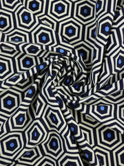 Load image into Gallery viewer, Navy/Ivory/Peri Hexagon Lines Nylon Spandex Tricot | Designer Deadstock