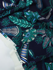 Load image into Gallery viewer, Floral Centric on Navy Nylon Spandex Tricot | Designer Deadstock