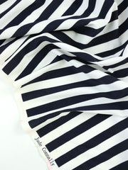 Load image into Gallery viewer, Midnight Navy & White 1/2" Horizontal Stripe Nylon Spandex Tricot | Designer Deadstock