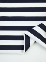 Load image into Gallery viewer, Midnight Navy & White 1/2" Horizontal Stripe Nylon Spandex Tricot | Designer Deadstock