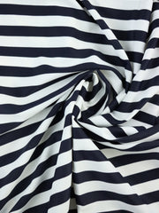Load image into Gallery viewer, Midnight Navy & White 1/2" Horizontal Stripe Nylon Spandex Tricot | Designer Deadstock