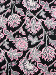 Load image into Gallery viewer, Pink Flora Paisley on Black Nylon Spandex Tricot | Designer Deadstock