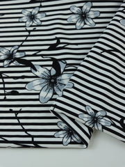 Load image into Gallery viewer, Etched Floral on Black & White Stripe Nylon Spandex Tricot