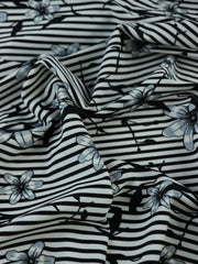Load image into Gallery viewer, Etched Floral on Black & White Stripe Nylon Spandex Tricot