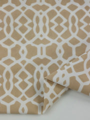 Load image into Gallery viewer, White Geometric on Beige Nylon Spandex Tricot | Designer Deadstock