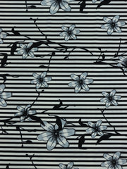 Load image into Gallery viewer, Etched Floral on Black & White Stripe Nylon Spandex Tricot