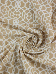 Load image into Gallery viewer, White Geometric on Beige Nylon Spandex Tricot | Designer Deadstock