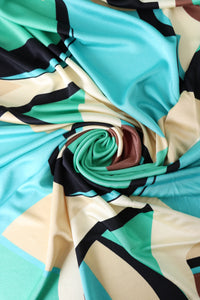 Mint/Aqua/Cream Abstract Art 100% Silk Jersey