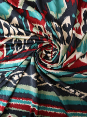 Load image into Gallery viewer, Red & Teal Geometric Stripe 100% Silk Jersey