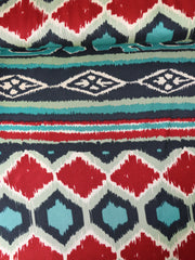 Load image into Gallery viewer, Red & Teal Geometric Stripe 100% Silk Jersey