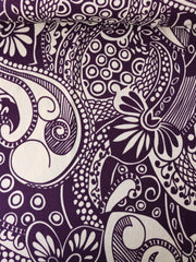 Load image into Gallery viewer, Whimsical Cream Art on Eggplant 100% Silk Jersey