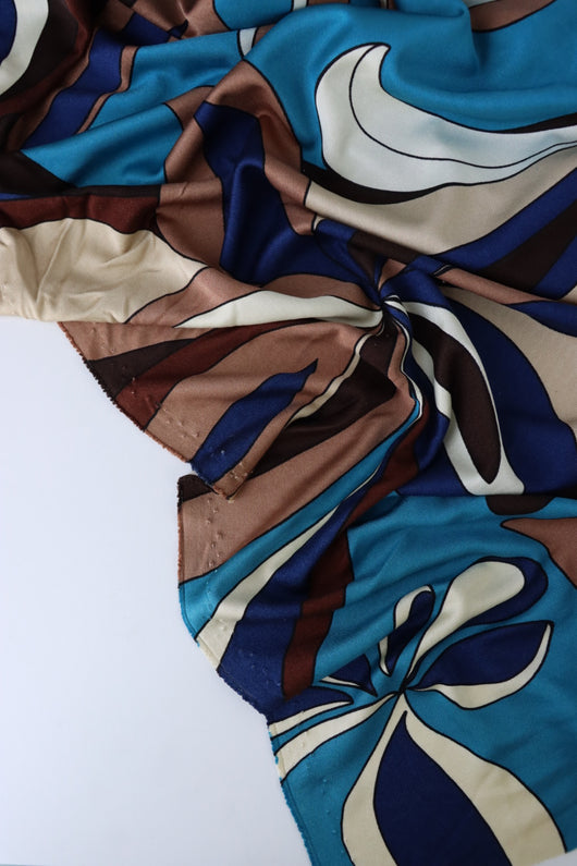 Ocean/Tan/Brown Swirls 100% Silk Jersey