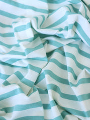 Load image into Gallery viewer, 1/4" Seafoam & 1/2" Ivory Stripe Rayon Spandex Jersey | Made in USA