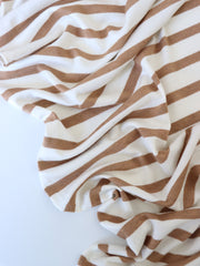 Load image into Gallery viewer, 1/4" Mushroom & 1/2" Ivory Stripe Rayon Spandex Jersey | Made in USA