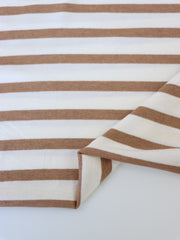 Load image into Gallery viewer, 1/4" Mushroom & 1/2" Ivory Stripe Rayon Spandex Jersey | Made in USA