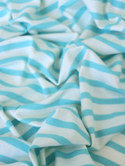 Load image into Gallery viewer, 1/4" Aqua & 1/2" Ivory Stripe Rayon Spandex Jersey | Made in USA