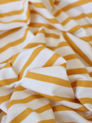 Load image into Gallery viewer, 1/4" Dandelion & 1/2" Ivory Stripe Rayon Spandex Jersey | Made in USA