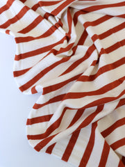 Load image into Gallery viewer, 1/4" Rust & 1/2" Ivory Stripe Rayon Spandex Jersey | Made in USA