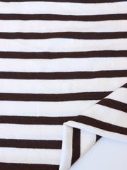 Load image into Gallery viewer, 1/4" Cocoa & 1/2" Ivory Stripe Rayon Spandex Jersey | Made in USA