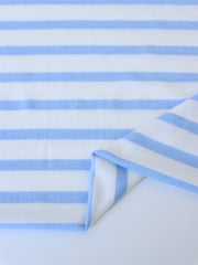 Load image into Gallery viewer, 1/4" Light Periwinkle Blue & 1/2" Ivory Stripe Rayon Spandex Jersey | Made in USA
