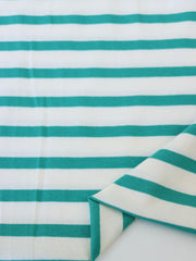 Load image into Gallery viewer, 1/4" Turquoise & 1/2" Ivory Stripe Rayon Spandex Jersey | Made in USA